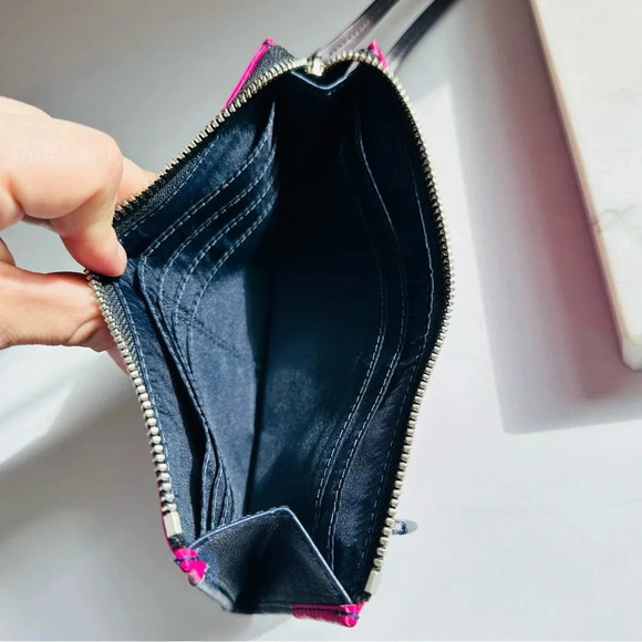 Coach Legacy LeatherColor Block Zippy Wallet Navy/Fuchsia - Picture 9 of 13